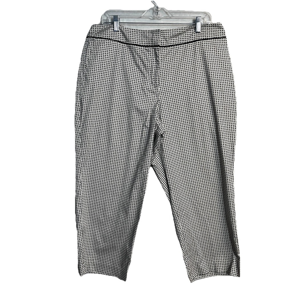 Talbots Women's Pants Size 16 Ankle Cropped Basket Weave Print Minimalist Preppy